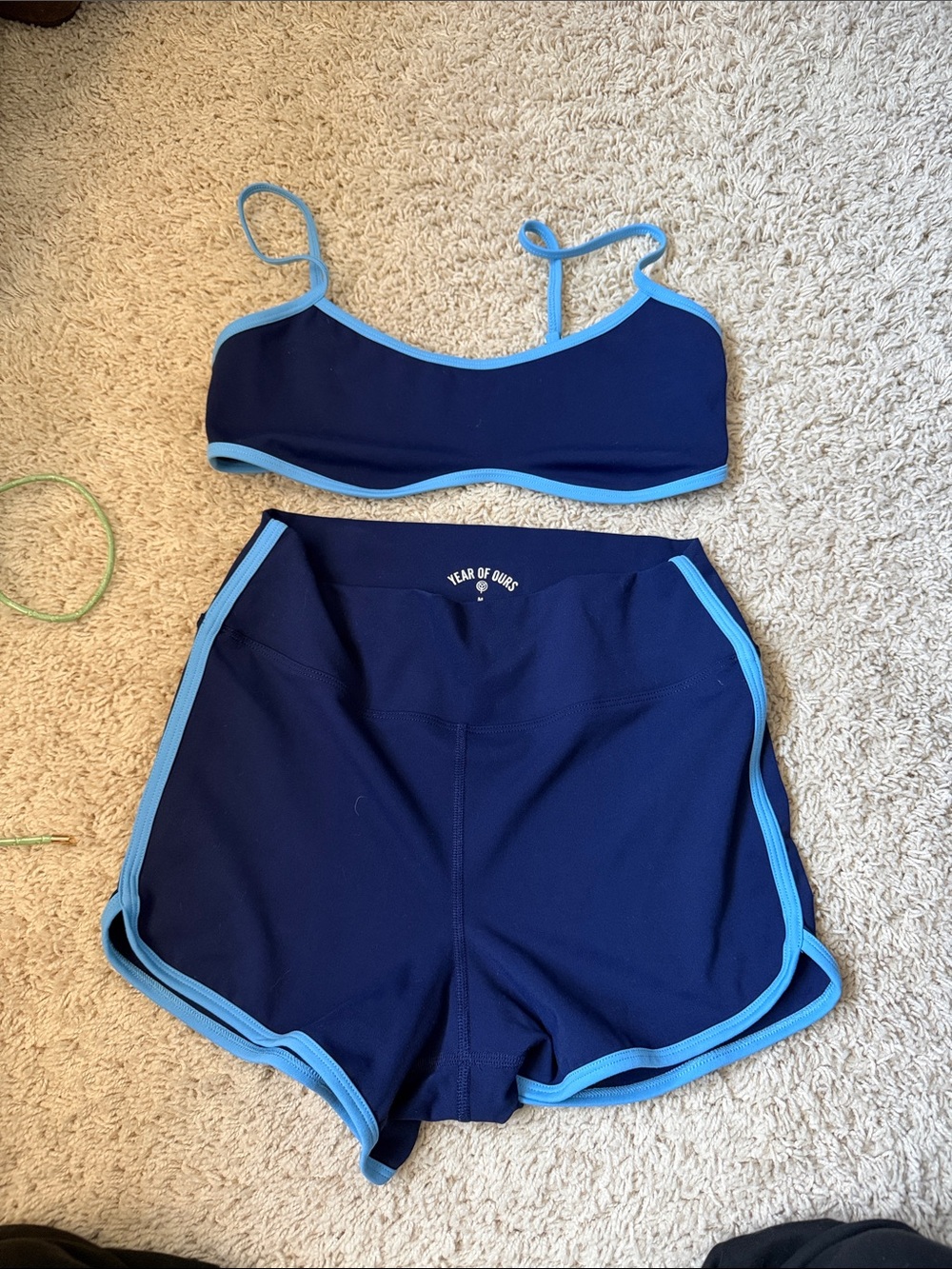 Year of Ours Navy with Light Blue Trim Bralette & Shorts Set